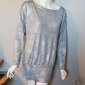 White House Black Market Metallic Gray Sweater Dress